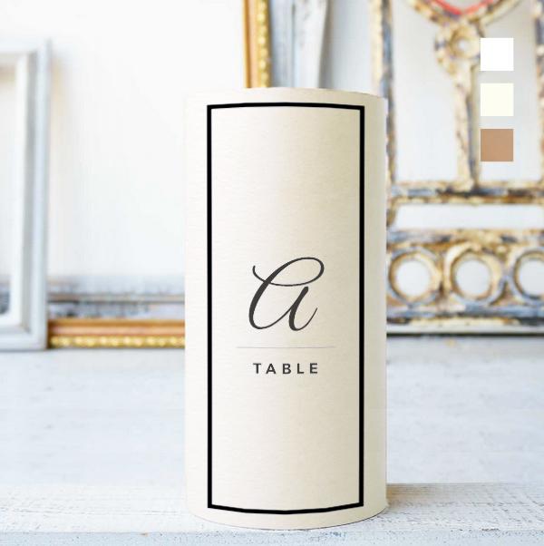 《一体型》 円柱 メニュー テーブルナンバー 〔MALONE-H〕大人カジュアル 結婚式 ホワイト アイボリー クラフト1枚目の画像
